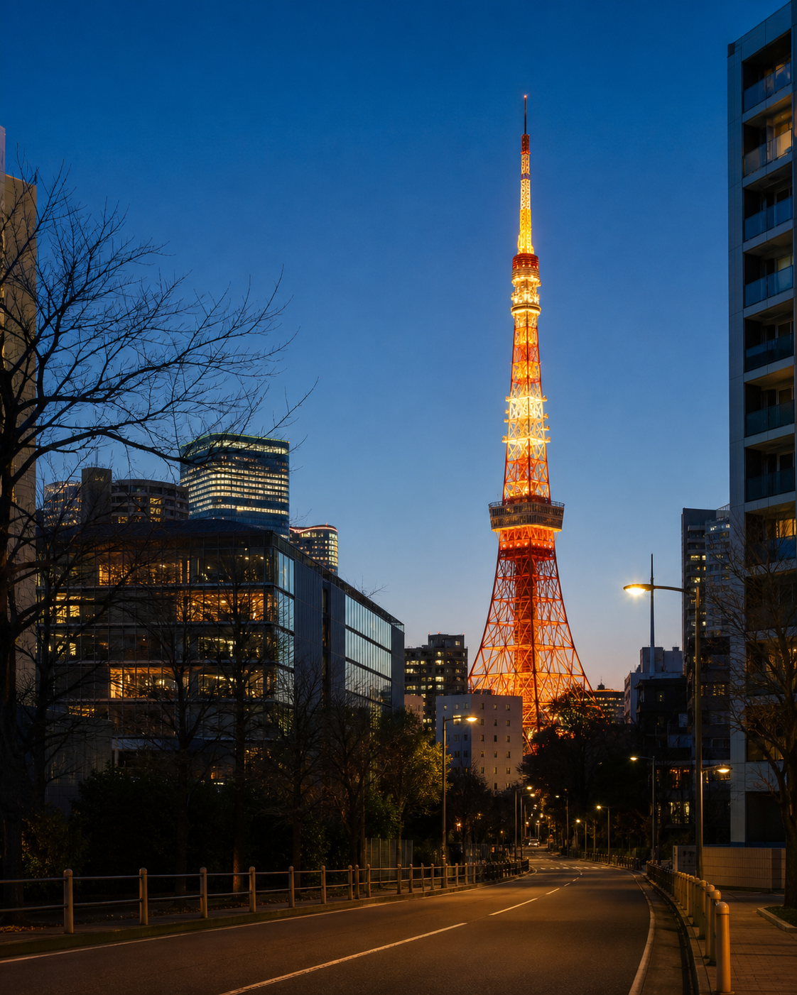 夕暮れに輝く東京タワー
