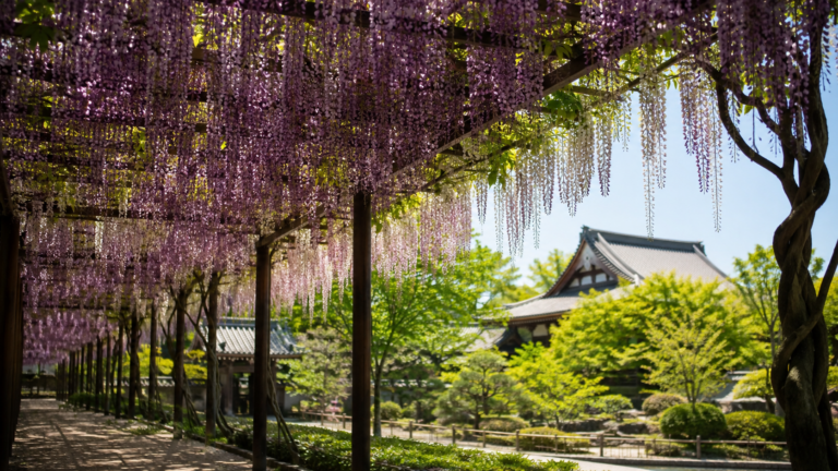 曼陀羅寺公園の藤｜十二品種の房と尾張の寺町文化